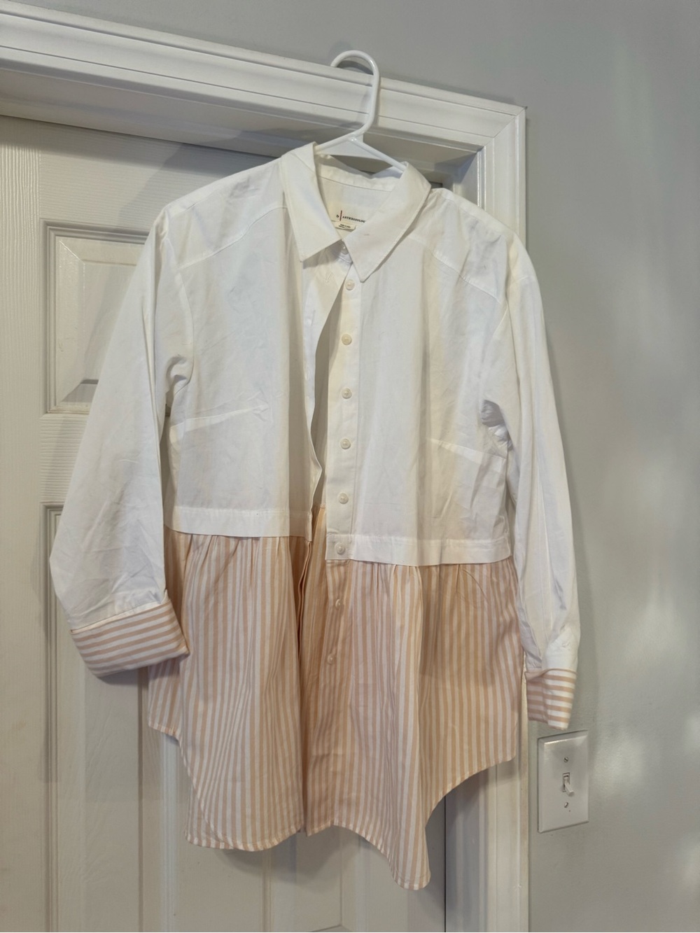Anthropologie White and Tan Striped Button-Down Shirt